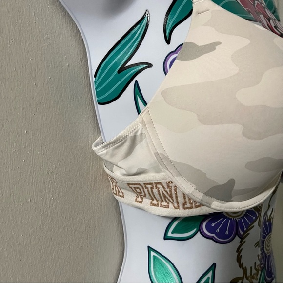 Victoria's Secret PINK White Grey Camouflage Front Clasp Everywhere Push-up Bra - Picture 3 of 6